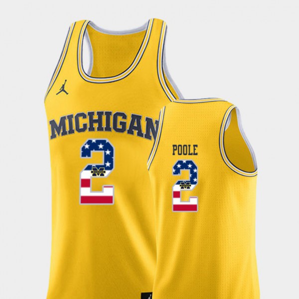 Michigan #2 Men's Jordan Poole Jersey Yellow College Basketball USA Flag Stitched